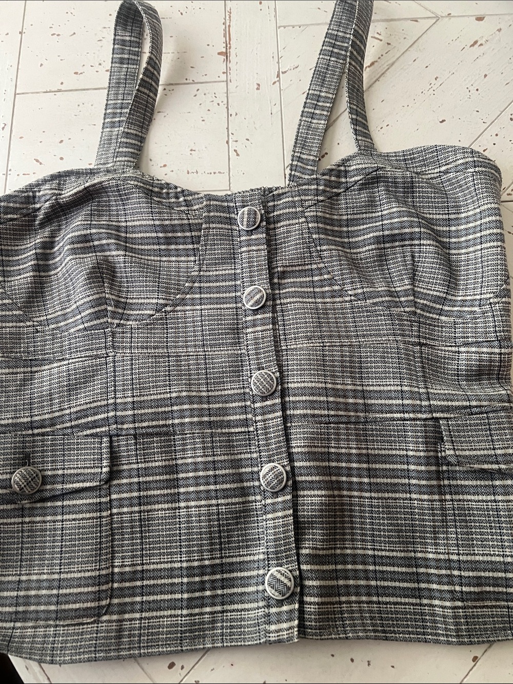 Gray Plaid subtle tartan look Button-Front Cropped Tank xl